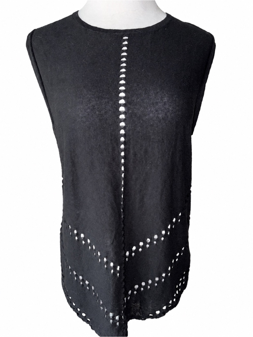 Maje Black Pointelle Eyelet Open-Knit Sleeveless Top Tank